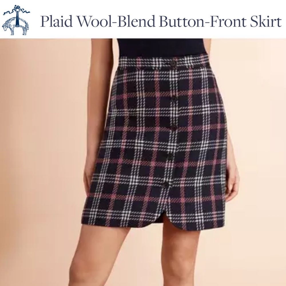 NWT Brooks Brothers Red Fleece Wool Blend Plaid Skirt